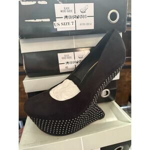 LA STRADA BLACK SUEDE MYSTIQUE WEGE BLING GAGA HEELS US Size 7